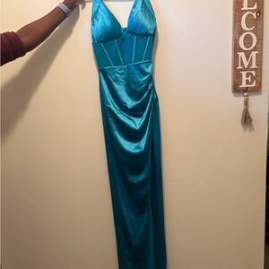 Elegant Teal Halter Dress